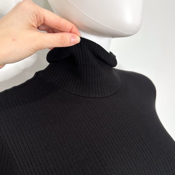 Revolve The Range Mock Neck Ribbed High Slit Long Sleeve Midi Dress in Black - Picture 5 of 14